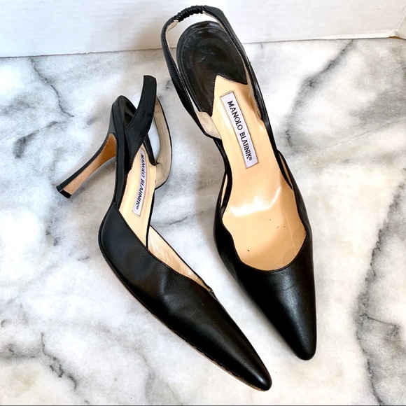 Manolo Blahnik Shoes - Manolo Blahnik Black Napa Leather Slingbacks 39.5